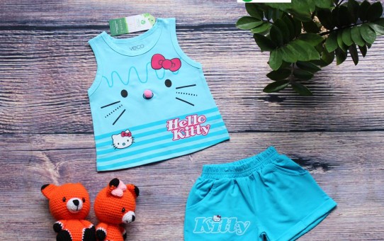 Quần áo trẻ em giá sỉ tại TPHCM mẫu sọt kitty màu xanh da